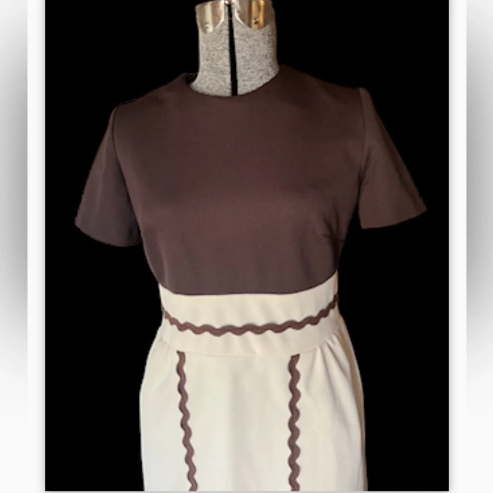 Super cute 60s vintage dress brown and cream Mod - Picture 2 of 5
